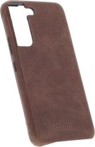 Minim Samsung Galaxy S22 Hoesje Back Cover Leer Bruin