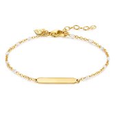 Twice As Nice Armband in goudkleurig edelstaal, ovaal, witte email bolletjes  16 cm+3 cm
