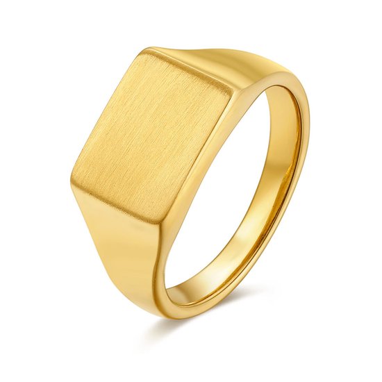 Twice As Nice Ring in goudkleurig edelstaal, rechthoek, mat 68