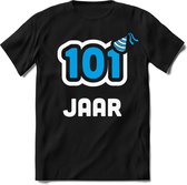 101 Jaar Feest kado T-Shirt Heren / Dames - Perfect Verjaardag Cadeau Shirt - Wit / Blauw - Maat L