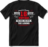 16 Jaar Legend - Feest kado T-Shirt Heren / Dames - Wit / Rood - Perfect Verjaardag Cadeau Shirt - grappige Spreuken, Zinnen en Teksten. Maat S