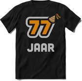 77 Jaar Feest kado T-Shirt Heren / Dames - Perfect Verjaardag Cadeau Shirt - Goud / Zilver - Maat S