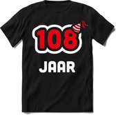 108 Jaar Feest kado T-Shirt Heren / Dames - Perfect Verjaardag Cadeau Shirt - Wit / Rood - Maat L