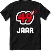 49 Jaar Feest kado T-Shirt Heren / Dames - Perfect Verjaardag Cadeau Shirt - Wit / Rood - Maat XL