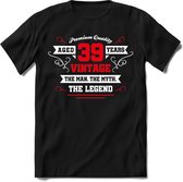 39 Jaar Legend - Feest kado T-Shirt Heren / Dames - Wit / Rood - Perfect Verjaardag Cadeau Shirt - grappige Spreuken, Zinnen en Teksten. Maat XL