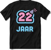 22 Jaar Feest kado T-Shirt Heren / Dames - Perfect Verjaardag Cadeau Shirt - Licht Blauw / Licht Roze - Maat M