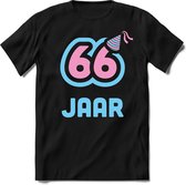 66 Jaar Feest kado T-Shirt Heren / Dames - Perfect Verjaardag Cadeau Shirt - Licht Blauw / Licht Roze - Maat XXL