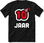 10 Jaar Feest kado T-Shirt Heren / Dames - Perfect Verjaardag Cadeau Shirt - Wit / Rood - Maat XL