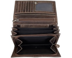 Dames Portemonnee Leer Luxe Overslag Model Met Ritsvak - Cognac