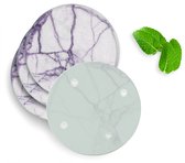4 Luxe Glazen Onderzetters - Design Wit Paars Marmer - Rond