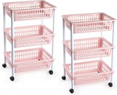 2x stuks opberg organiser trolleys/roltafels met 3 manden 62 cm in het oud roze - Etagewagentje/karretje met opbergkratten