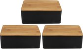 Set de 3x Boîtes de conservation/boîtes de conservation noires avec couvercle en bambou 1,7L 19 x 13 x 7 cm - Boîtes de conservation/boîtes à biscuits