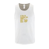 Witte Tanktop sportshirt met "If you're reading this bring me a Beer " Print Goud Size XXL