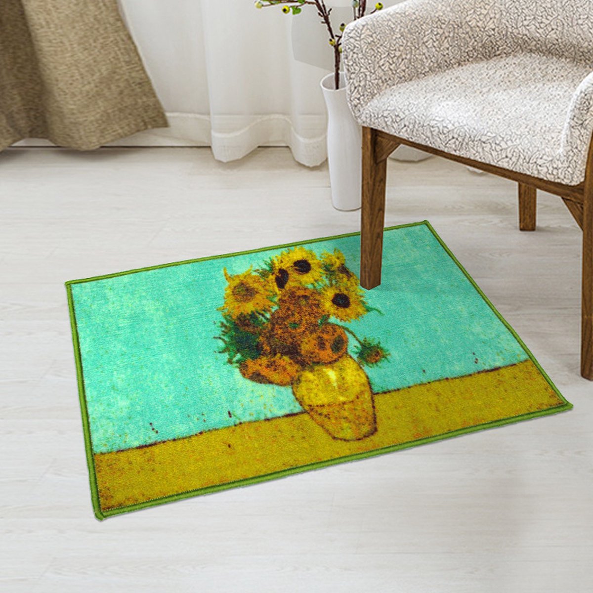 Deurmat Binnen OEKO-TEX 100/TÜV/SGS Gecertificeerde Veiligheidsproducten - 50x80 cm - Schoonloopmat - Droogloopmat Kinderen - Loper Tapijt - Loper Gang - Loper Vloerkleed - Vloerkleed - Tapijt - Carpet - HD-afdrukken: Van Gogh Zonnebloem