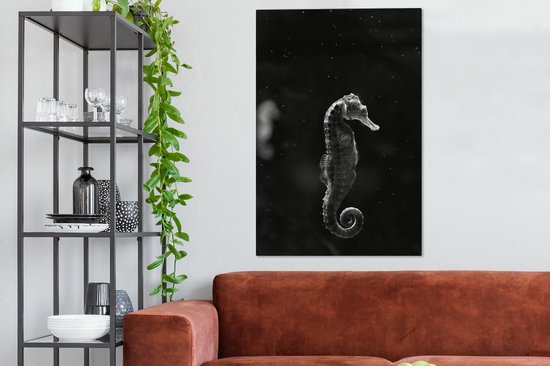 Tableau sur toile Hippocampe sur fond sombre - noir et blanc - 90x140 cm - Décoration murale