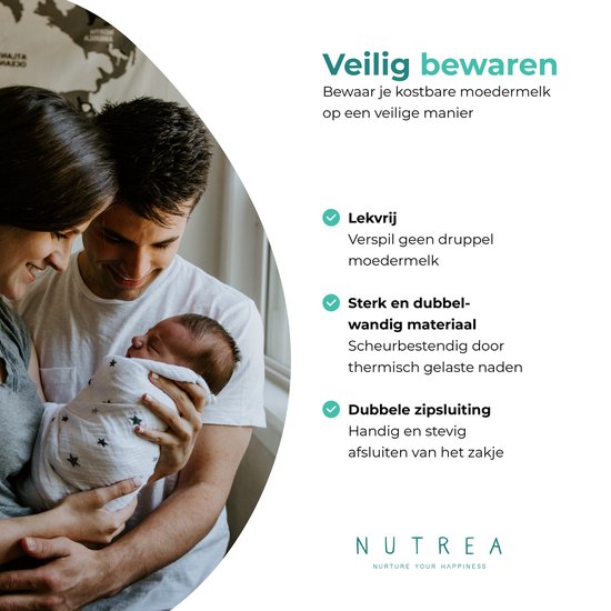 Nutrea - 50 Pièces - Sachets de Conservation du Lait Maternel avec Bec - 220 ml - Sac de Conservation d' Allaitement