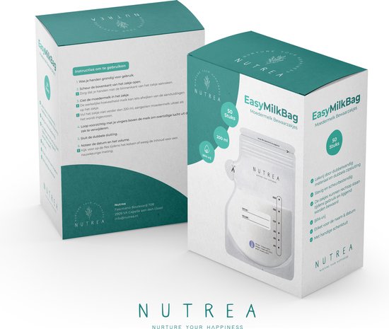 Nutrea - 50 Pièces - Sachets de Conservation du Lait Maternel avec Bec - 220 ml - Sac de Conservation d' Allaitement