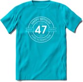 47th Happy Birthday T-shirt | Vintage 1975 Aged to Perfection | 47 jaar verjaardag cadeau | Grappig feest shirt Heren – Dames – Unisex kleding | - Blauw - XXL