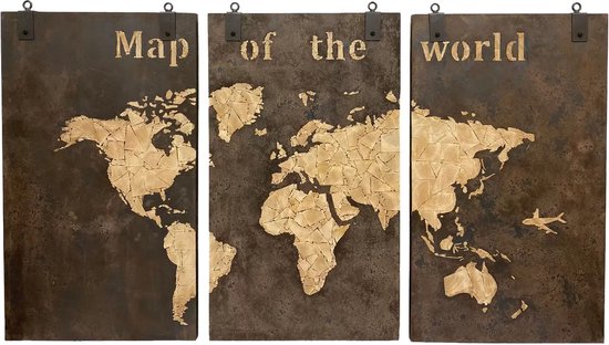Map of the World Rusty - Houten Wereldkaart - 3-Luik
