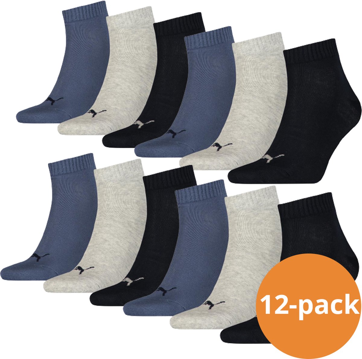 Puma Quarter Sokken Plain 12-pack / Nightshadow -43/46 Zwart