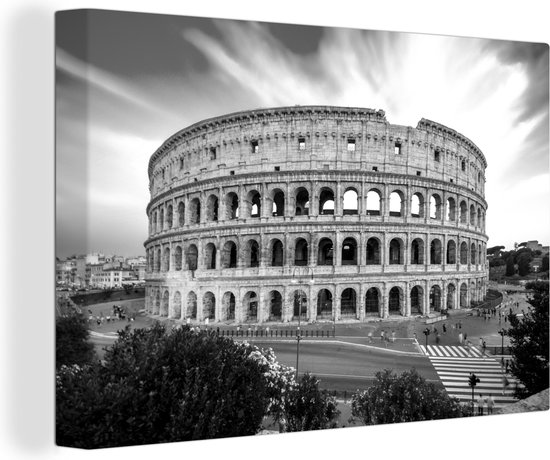 Canvas Schilderij Colosseum Rome bij zonsondergang - zwart wit - 30x20 cm - Wanddecoratie