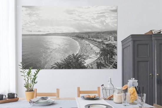 Tableau sur toile Journée d'été ensoleillée dans la ville française de Nice - noir et blanc - 180x120 cm - Décoration murale XXL