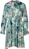 Dames midi jurk lm bloemenprint kraag met strik -  mintgroen | Maat One size