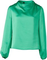 Dames top lm satijnlook met parelknopen - groen | Maat 2XL (valt als XL)