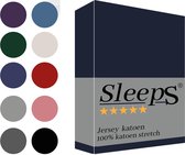 Sleeps Jersey Hoeslaken - Navy Blauw Eenpersoons 80/90x200/220 cm - 100% Katoen - Hoge Hoek - Heerlijk Zacht Gebreid - - Strijkvrij - Rondom elastiek - Stretch -