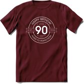 90th Happy Birthday T-shirt | Vintage 1932 Aged to Perfection | 90 jaar verjaardag cadeau | Grappig feest shirt Heren – Dames – Unisex kleding | - Burgundy - M