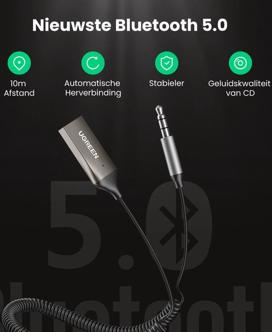 USB 2.0 naar 3.5mm jack bluetooth adapter - BT 5.0 - Ingebouwde microfoon