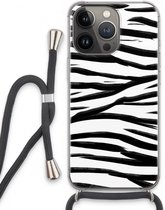 Case Company® - iPhone 13 Pro hoesje met Koord - Zebra pattern - Telefoonhoesje met Zwart Koord - Extra Bescherming aan alle Kanten en Over de Schermrand