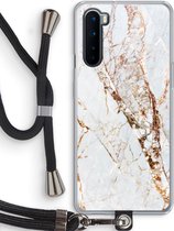 Case Company® - OnePlus Nord hoesje met Koord - Goud marmer - Telefoonhoesje met Zwart Koord - Bescherming aan alle Kanten en Over de Schermrand