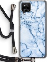 Case Company® - Samsung Galaxy A12 hoesje met Koord - Blauw marmer - Telefoonhoesje met Zwart Koord - Bescherming aan alle Kanten en Over de Schermrand