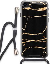 Case Company® - iPhone 8 hoesje met Koord - Gouden marmer - Telefoonhoesje met Zwart Koord - Extra Bescherming aan alle Kanten en Over de Schermrand