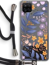 Case Company® - Samsung Galaxy A12 hoesje met Koord - Flowers with blue leaves - Telefoonhoesje met Zwart Koord - Bescherming aan alle Kanten en Over de Schermrand