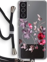Case Company® - Samsung Galaxy S21 FE hoesje met Koord - Mooie bloemen - Telefoonhoesje met Zwart Koord - Bescherming aan alle Kanten en Over de Schermrand