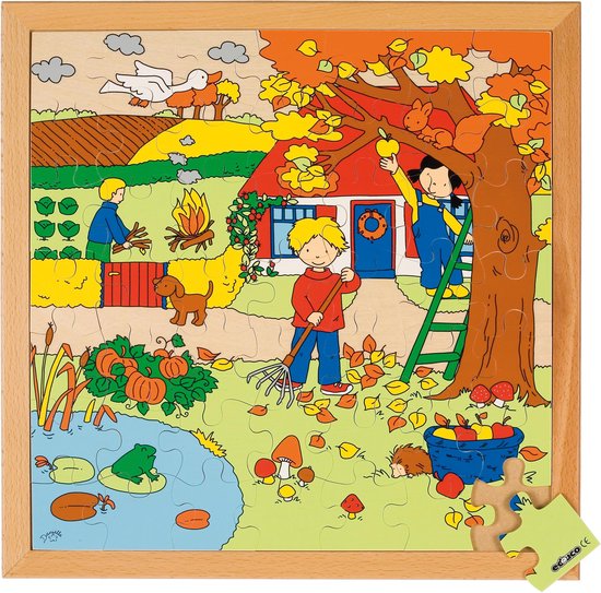 Educo Seizoenen Kinder Puzzel Herfst 40x40cm - 49 stukjes - Kinderpuzzels - Legpuzzel - Educatief speelgoed - Houtenpuzzel - Incl. Houtenframe - Vanaf 4 jaar