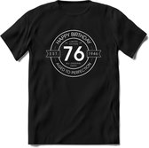 76th Happy Birthday T-shirt | Vintage 1946 Aged to Perfection | 76 jaar verjaardag cadeau | Grappig feest shirt Heren – Dames – Unisex kleding | - Zwart - M