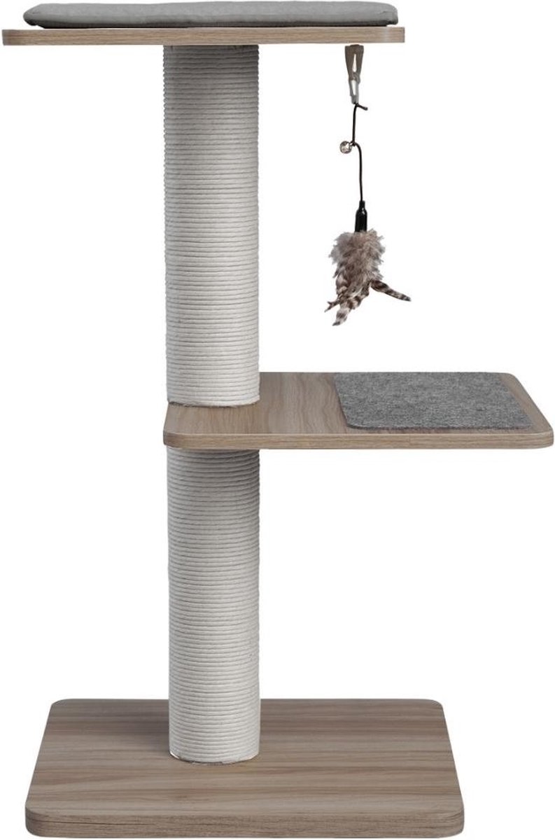 BeOneBreed Katt3 EVO Classic Gray – Krabpaal voor katten – Inclusief memory foam kussen, vilten mat en hangspeeltje – Gelamineerd hout - Afmetingen 42,5 x 37,5 x 76 cm - Grijs