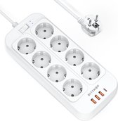 BlitzWolf® Stekkerdoos met USB-poorten en schakelaar-Premium Stekkerdoos-Stekkerdozen-Contactdoos-Verdeeldoos-USB aansluitingen-aan/uit knop-2500W 8*AC/15W 3*USD-Snel opladen-Fast