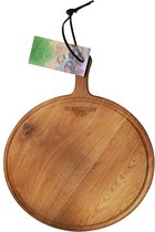 De Smikkelplank - Serveerplank - Eikenhout - Rond - XL - Ø50cm - Handvat - Sapgeul - Borrelplank - Pizzaplank
