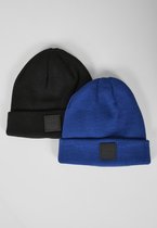 Urban Classics - Logopatch 2-Pack Kinder beanie - Kids 146 - Zwart/Blauw