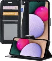Hoesje Geschikt voor Samsung A02s Hoesje Book Case Hoes Portemonnee Cover Walletcase - Hoes Geschikt voor Samsung Galaxy A02s Hoes Bookcase Hoesje - Zwart