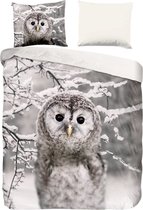 Good Morning Owl - Flanelle - Housse de couette - Simple - 140x200 / 220 cm - Grijs