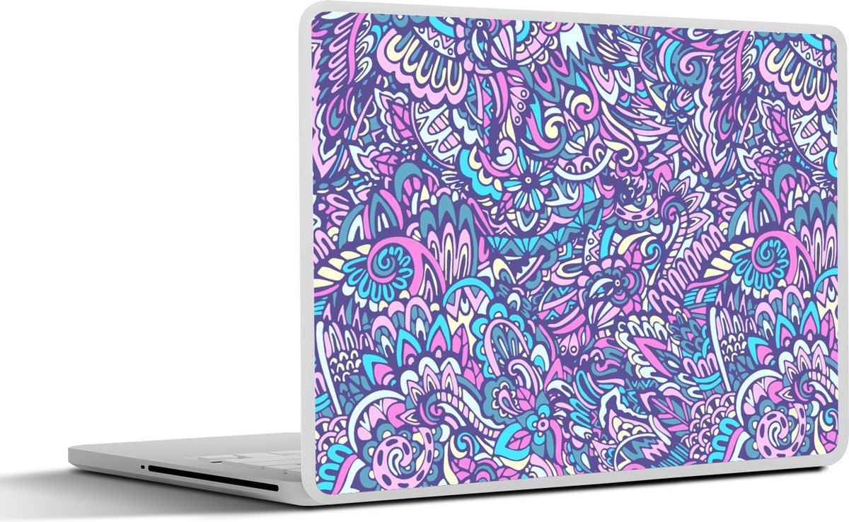 Laptop sticker - 14 inch - Paisley - Vintage - Roze - Blauw - Patroon - 32x5x23x5cm - Laptopstickers - Laptop skin - Cover