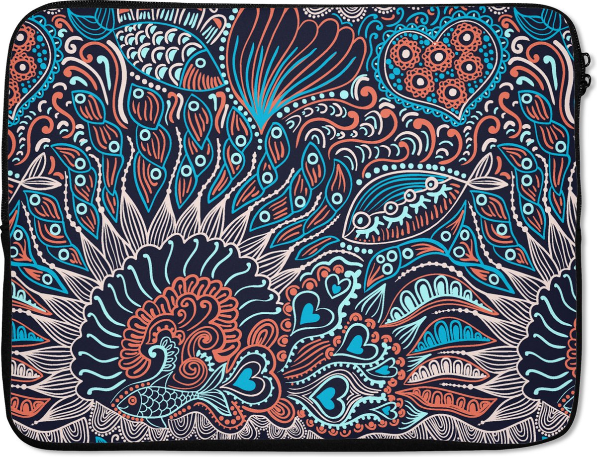 Laptophoes 15.6 inch - Vis - Koraal - Onderwater - Abstract - Patroon - Laptop sleeve - Binnenmaat 37x26 cm - Zwarte achterkant