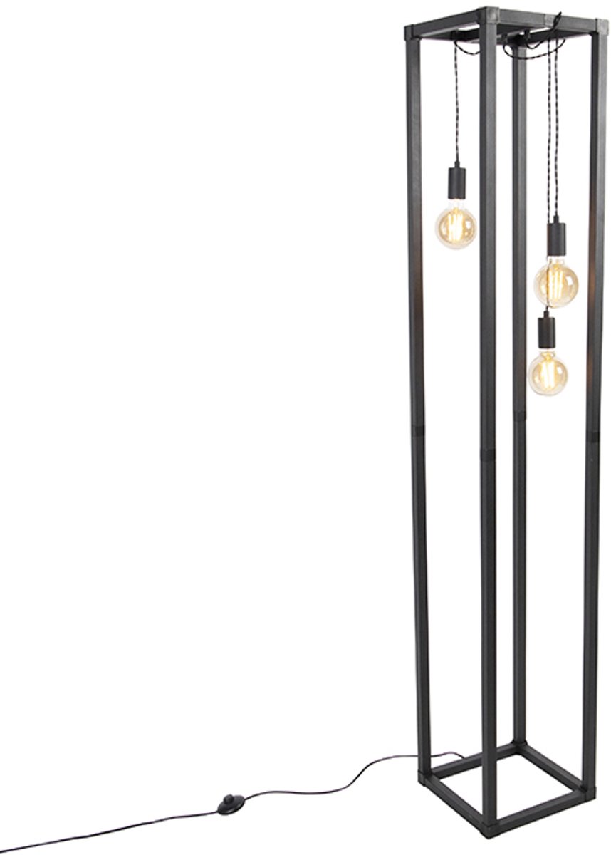 QAZQA big_cage - Design Vloerlamp | Staande Lamp - 3 lichts - H 175 cm - Zwart - Industrieel - Woonkamer | Slaapkamer