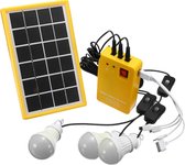 Zonnepaneel, stroomgenerator en verlichtingset oa voor opladen mobiele telefoon geel