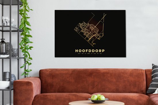 Peinture sur toile Hoofddorp - Plan de la ville - Carte - Plan d'étage - 140x90 cm - Décoration murale